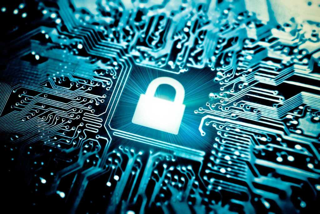 Computer encryption symbol on a circuit board